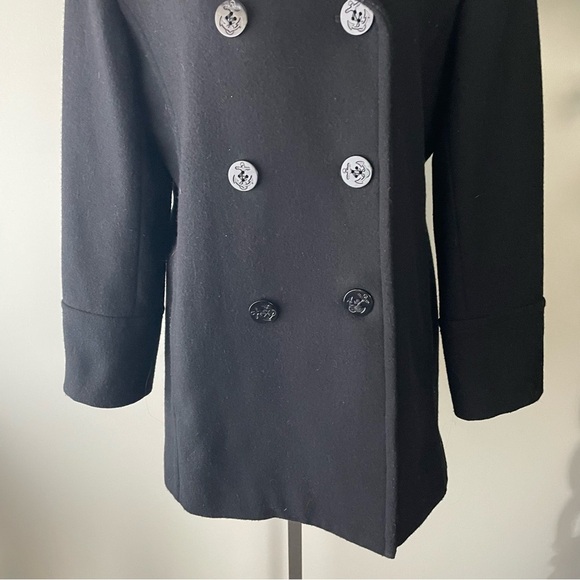 Vintage 100% Wool Classic Chic Double Breasted Pea Coat Black Size - Picture 7 of 9